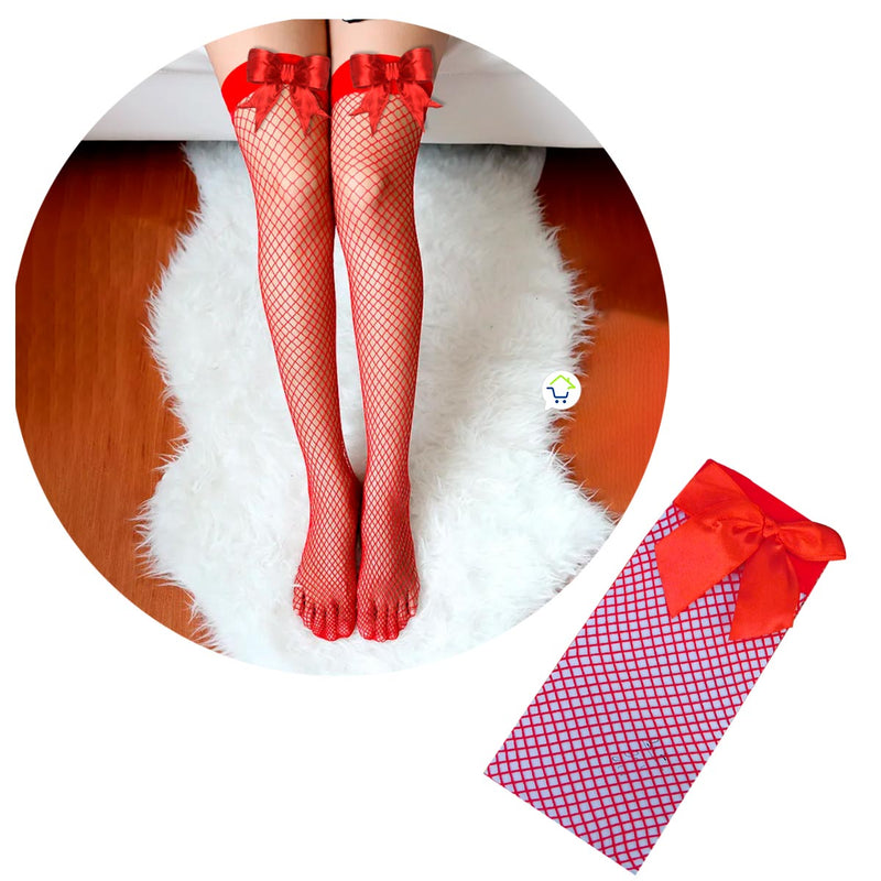 Medias De Malla Red Con Moño Media